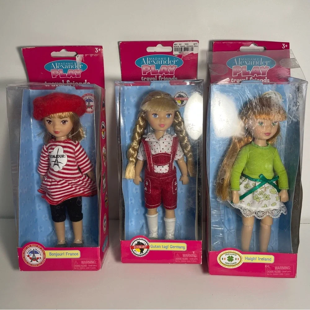 Three Madame Alexander Play Travel Friends Dolls 8" Germany Ireland France - Picture 1 of 11